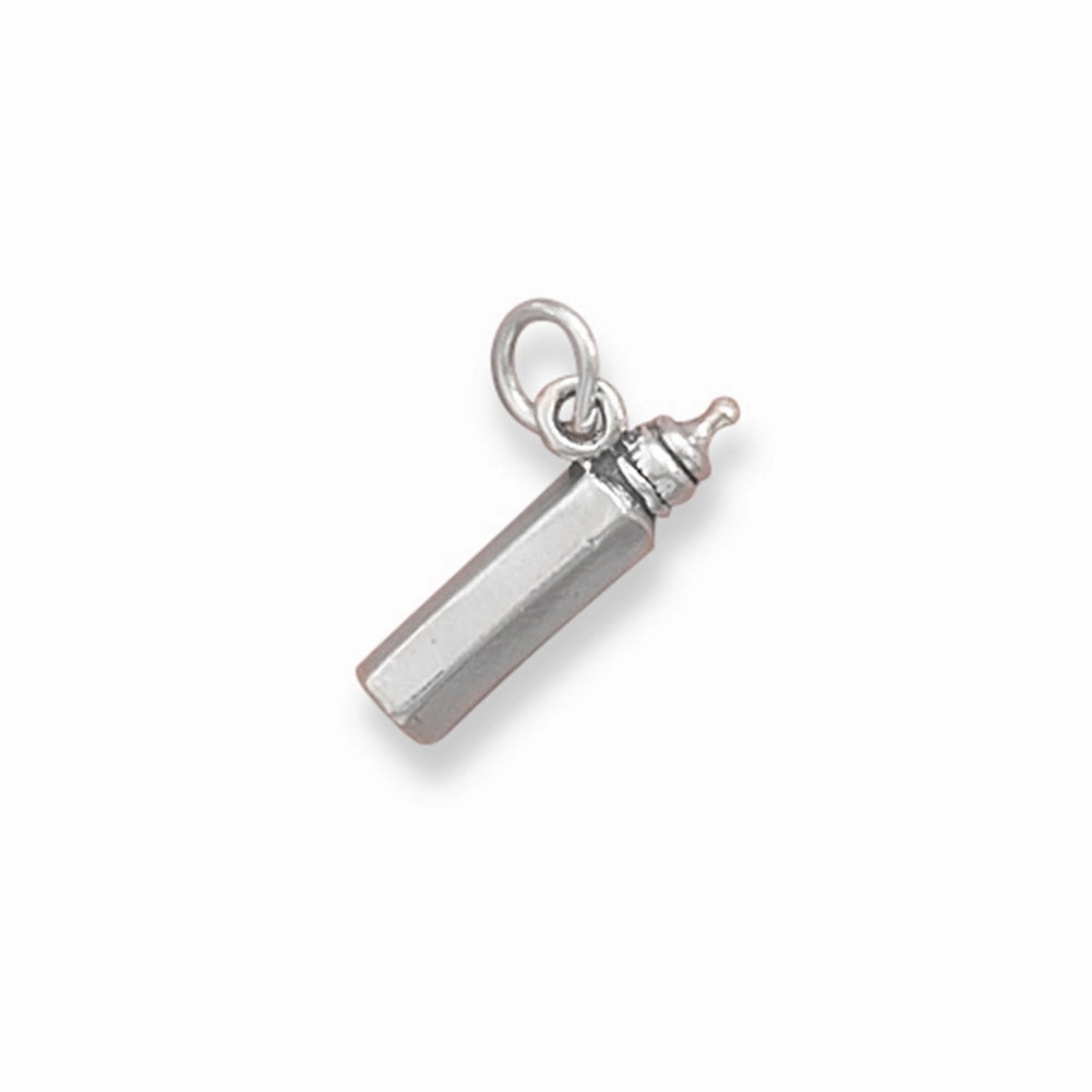 Baby Bottle Charm Sterling Silver, Made in the USA Glamorous Sparkle