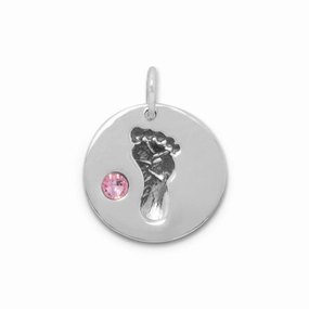 Sophisticated Pieces Baby Girl Footprint Charm Pink Crystal Sterling Silver