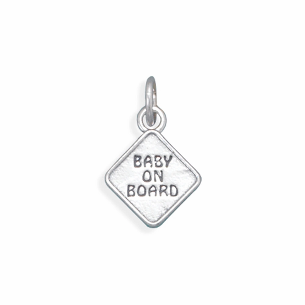 Baby on Board Charm Road Sign Sterling Silver - Made in the USA Ornate Edge