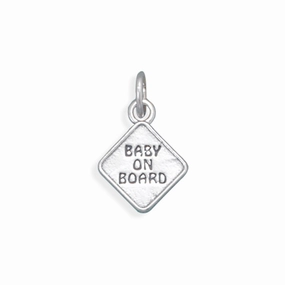 Baby on Board Charm Road Sign Sterling Silver - Made in the USA Ornate Edge
