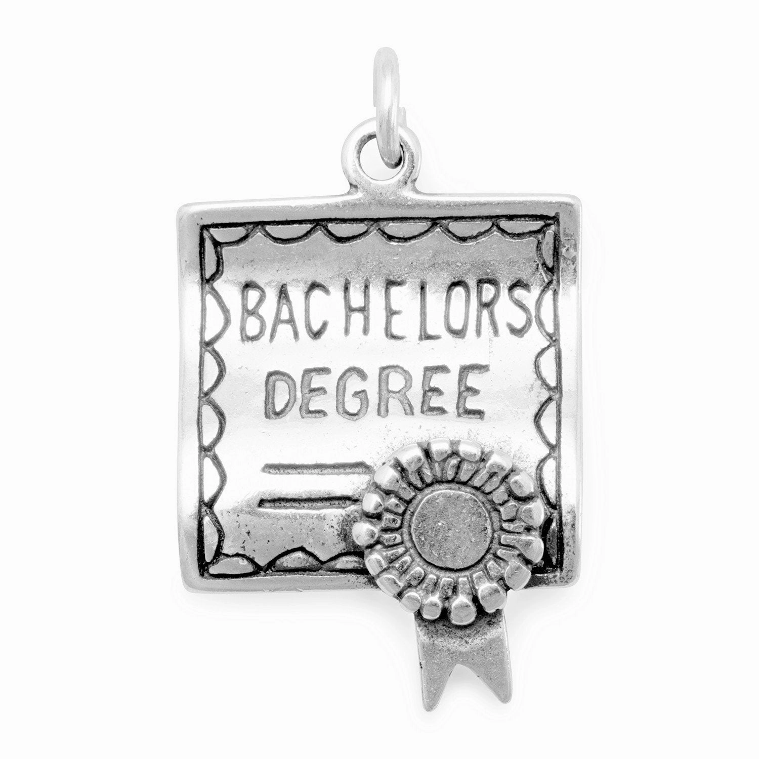 Bachelor's Degree Graduation Charm 3D Sterling Silver Alluring Edge Signature Flair