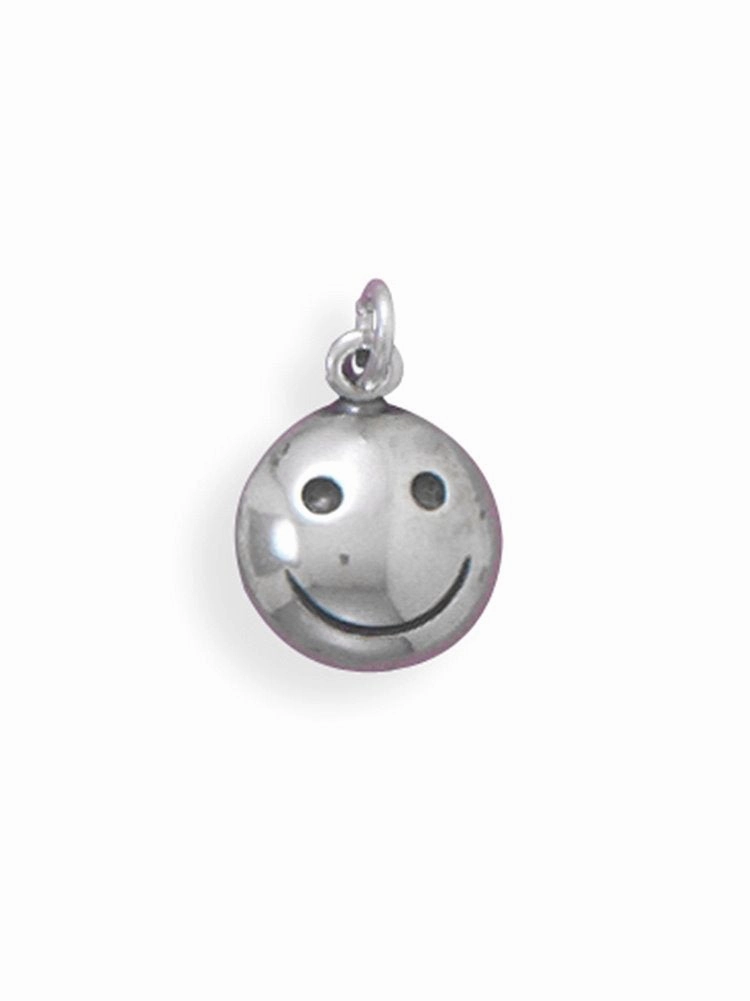 Delicate Edge Sophisticated Vibe Smiley Face Charm Antiqued Sterling Silver