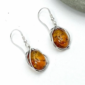 Baltic Amber Earrings With Wire Bezels Formal Style Model Fit