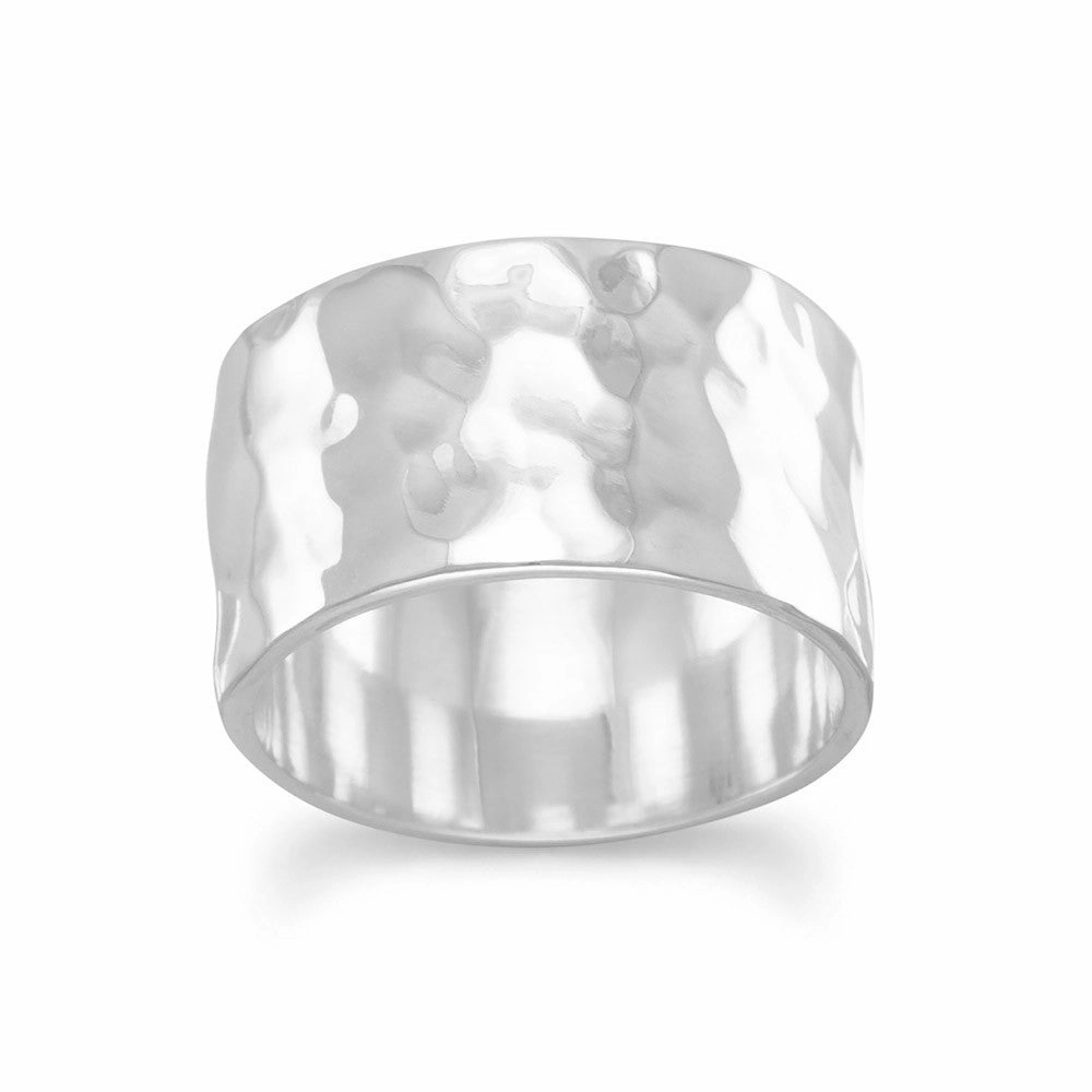 Classic Proportion Economical Craft Band Ring Hammered Sterling Silver 11mm Wide Mens or Womens
