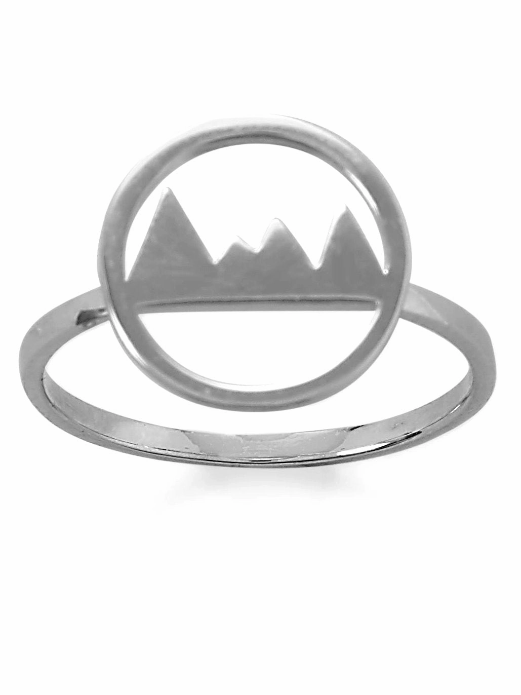 Digital Component Simple Accessory Mountain Range Ring Polished Rhodium on Sterling Silver with Circle