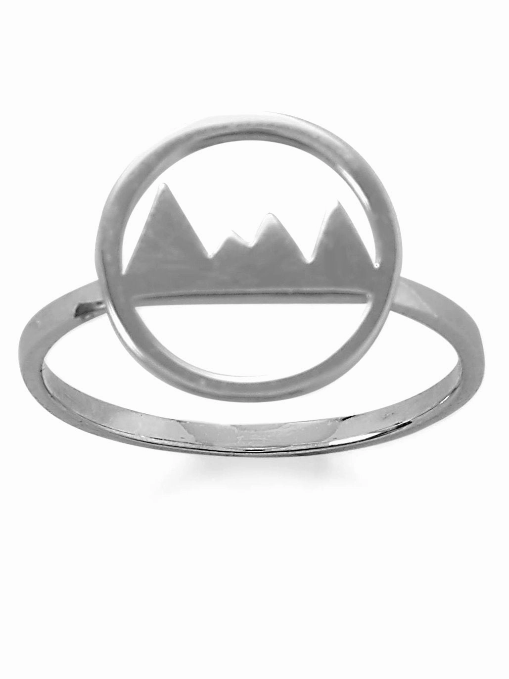 Mountain Range Ring Polished Rhodium on Sterling Silver with Circle Sweet Present Graceful Look