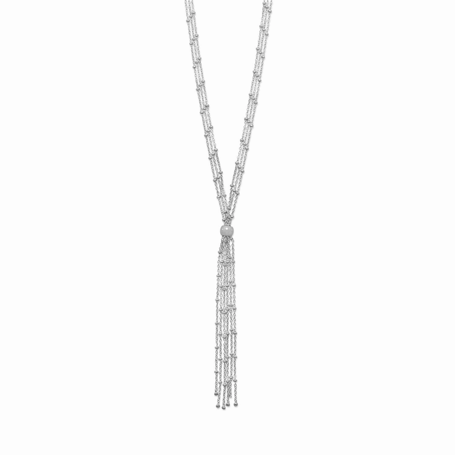 Style Upgrade Trendy Appeal Bead Satellite Chain Bolo Y Necklace Rhodium on Sterling Silver - Nontarnish