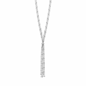 Style Upgrade Trendy Appeal Bead Satellite Chain Bolo Y Necklace Rhodium on Sterling Silver - Nontarnish