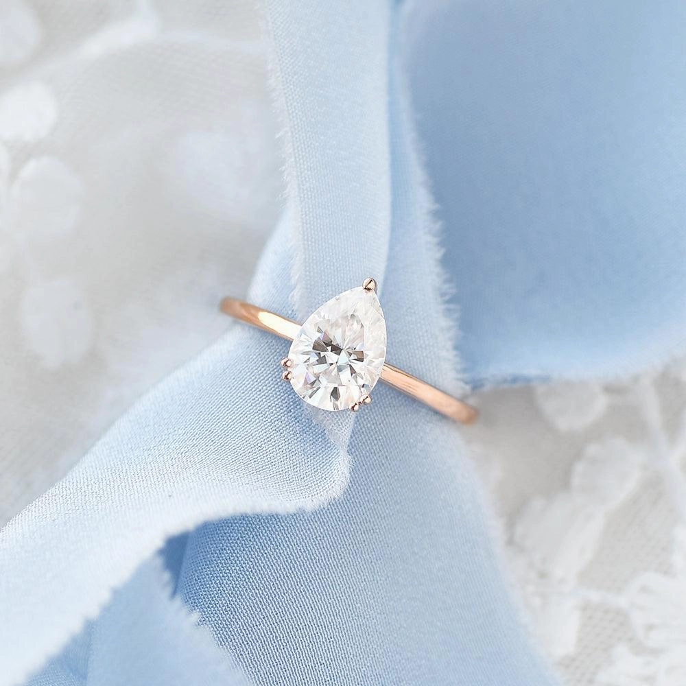 Pear Shaped Moissanite Classic Solitaire Ring Classic Vibe