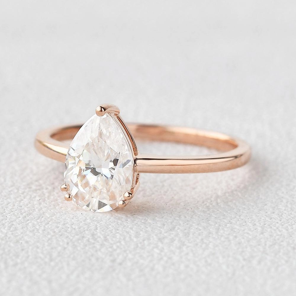 Pear Shaped Moissanite Classic Solitaire Ring Timeless Match