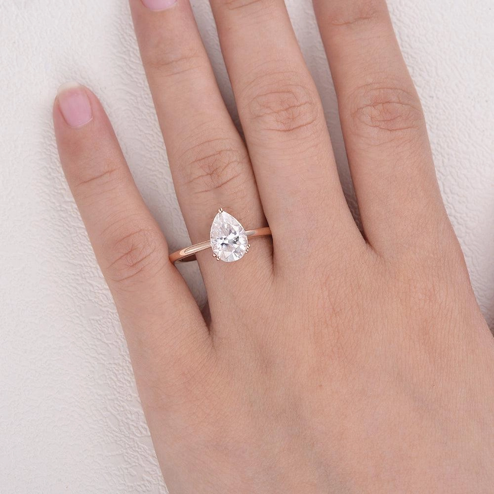 Pear Shaped Moissanite Classic Solitaire Ring Elegant Pair Timeless Line