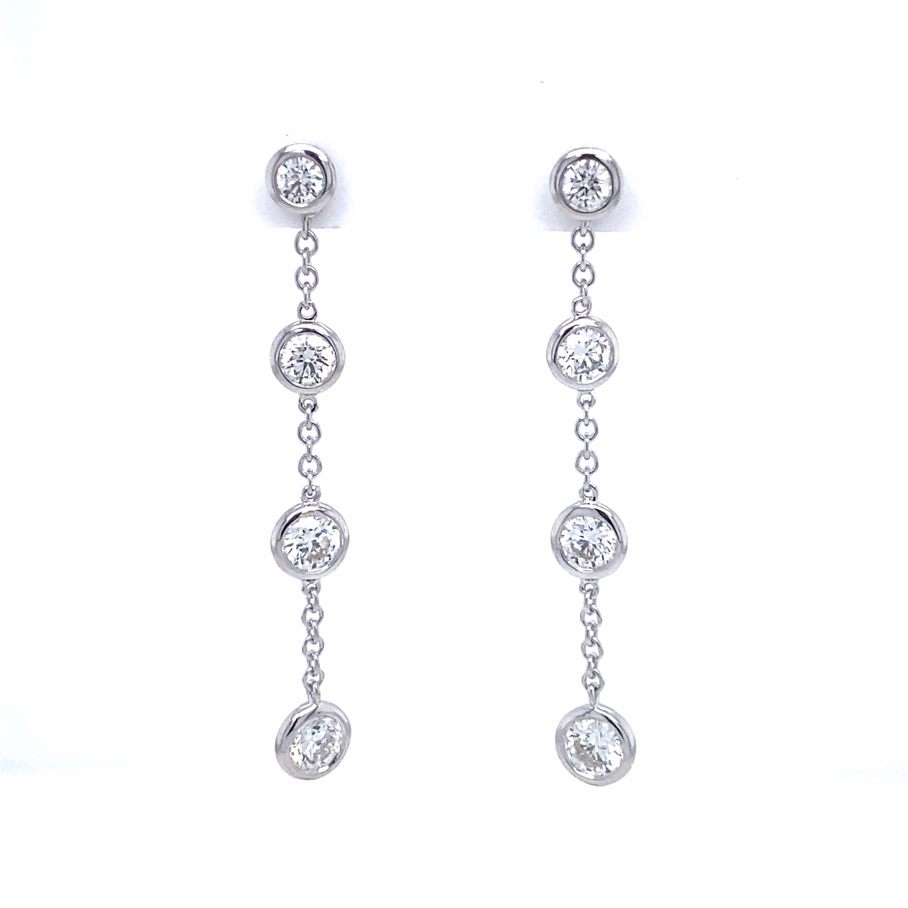 Bremer Jewelry Round Dangle Diamond Earrings in 18K White Gold (1.41ctw) Refined Embellishment