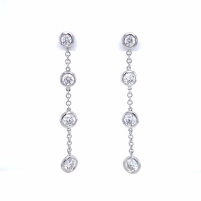 Bremer Jewelry Round Dangle Diamond Earrings in 18K White Gold (1.41ctw) Refined Embellishment