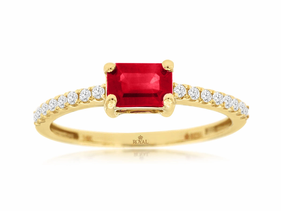 Emerald-Cut Ruby Ring Simple Look Premium Finish