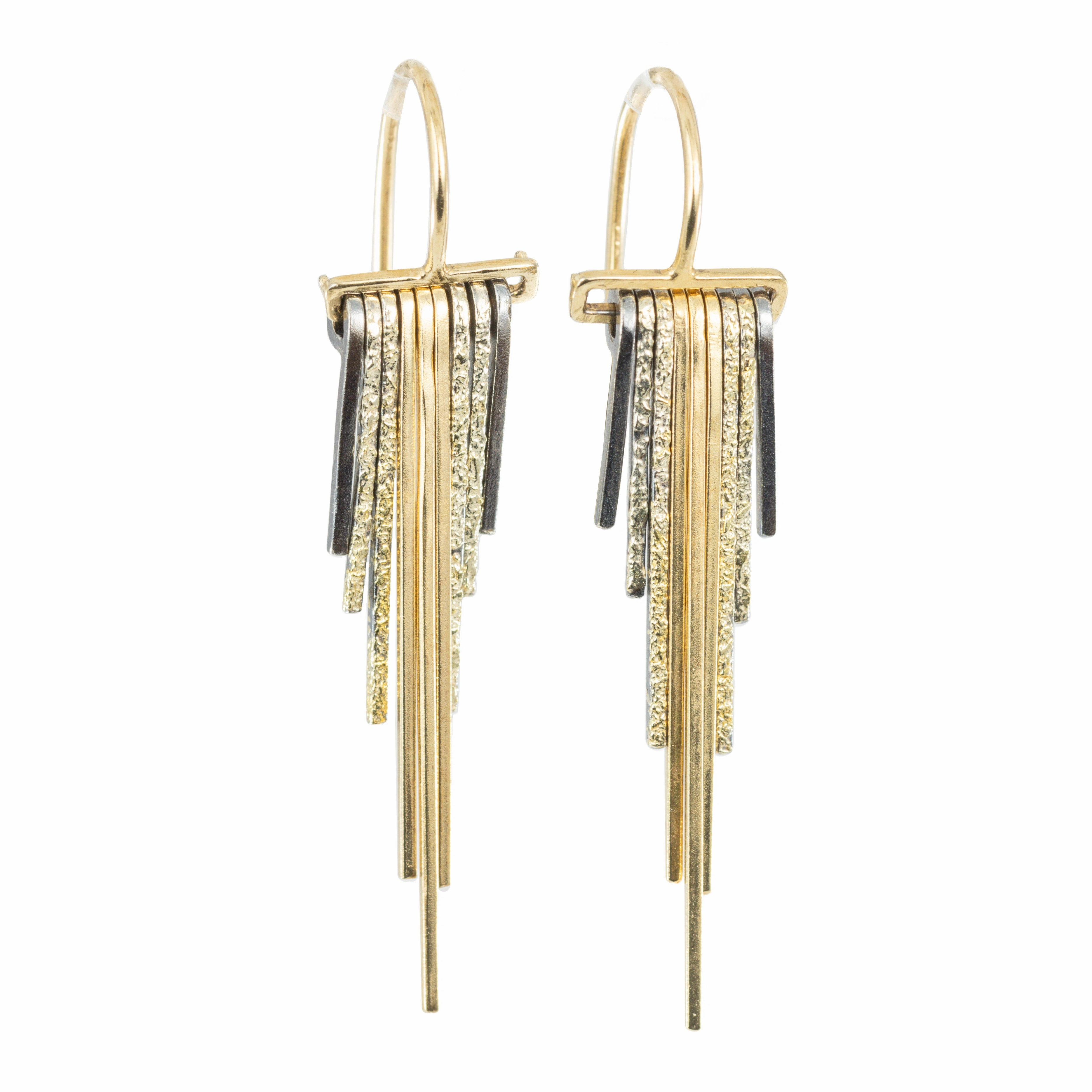 Mini Decidedly Deco Earrings - 22k/18k Gold, Oxidized Silver Secure Detail