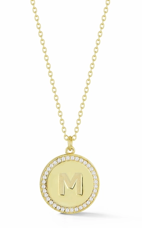 Jeweled Adornment Gift Idea Initial Disk Medallion Necklace