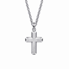 Premium Craft Glamour Accent 22 Inch 925 Sterling Silver Brushed Cross Pendant Necklace