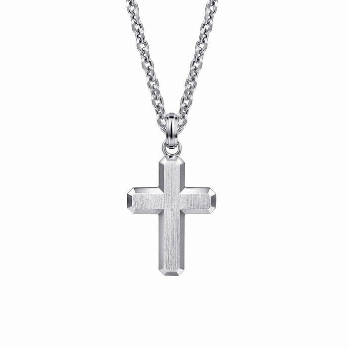 Premium Craft Glamour Accent 22 Inch 925 Sterling Silver Brushed Cross Pendant Necklace