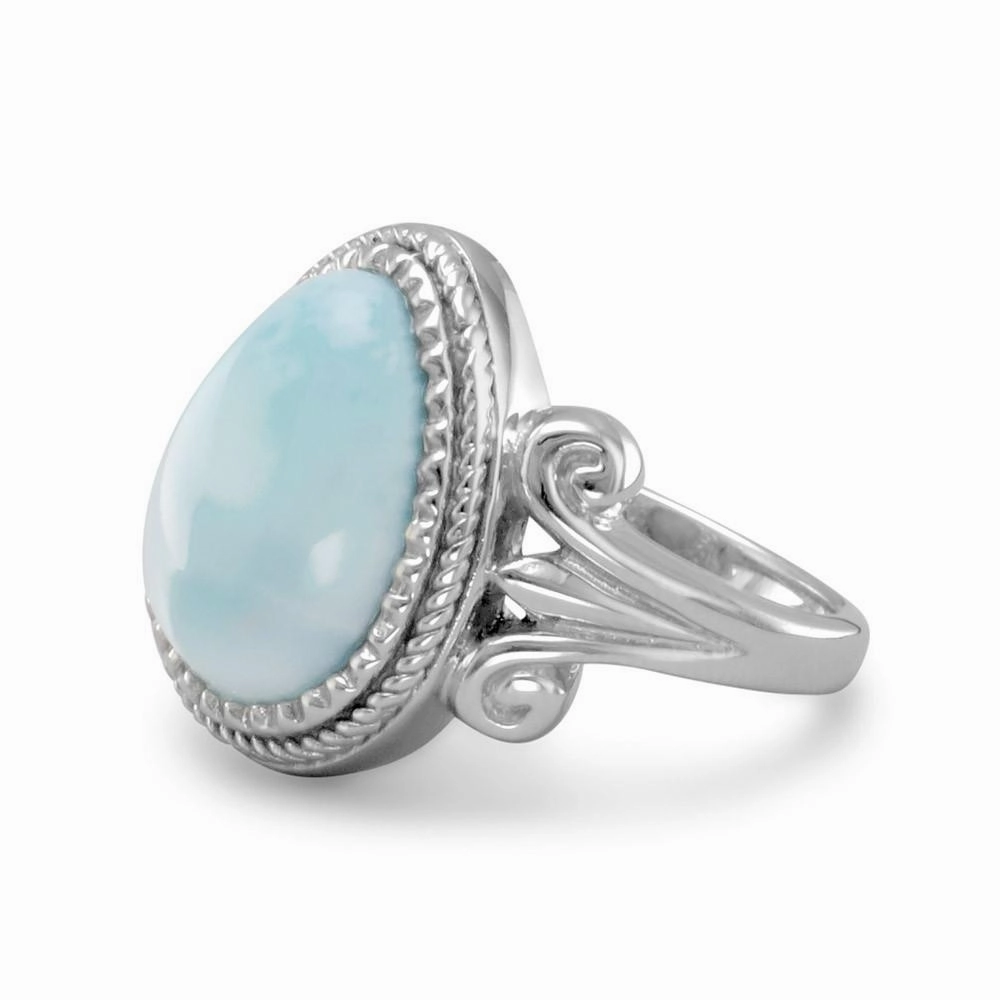 Larimar Ring Blue Atlantis Stone Pear Shape Sterling Silver Minimalist Adornment