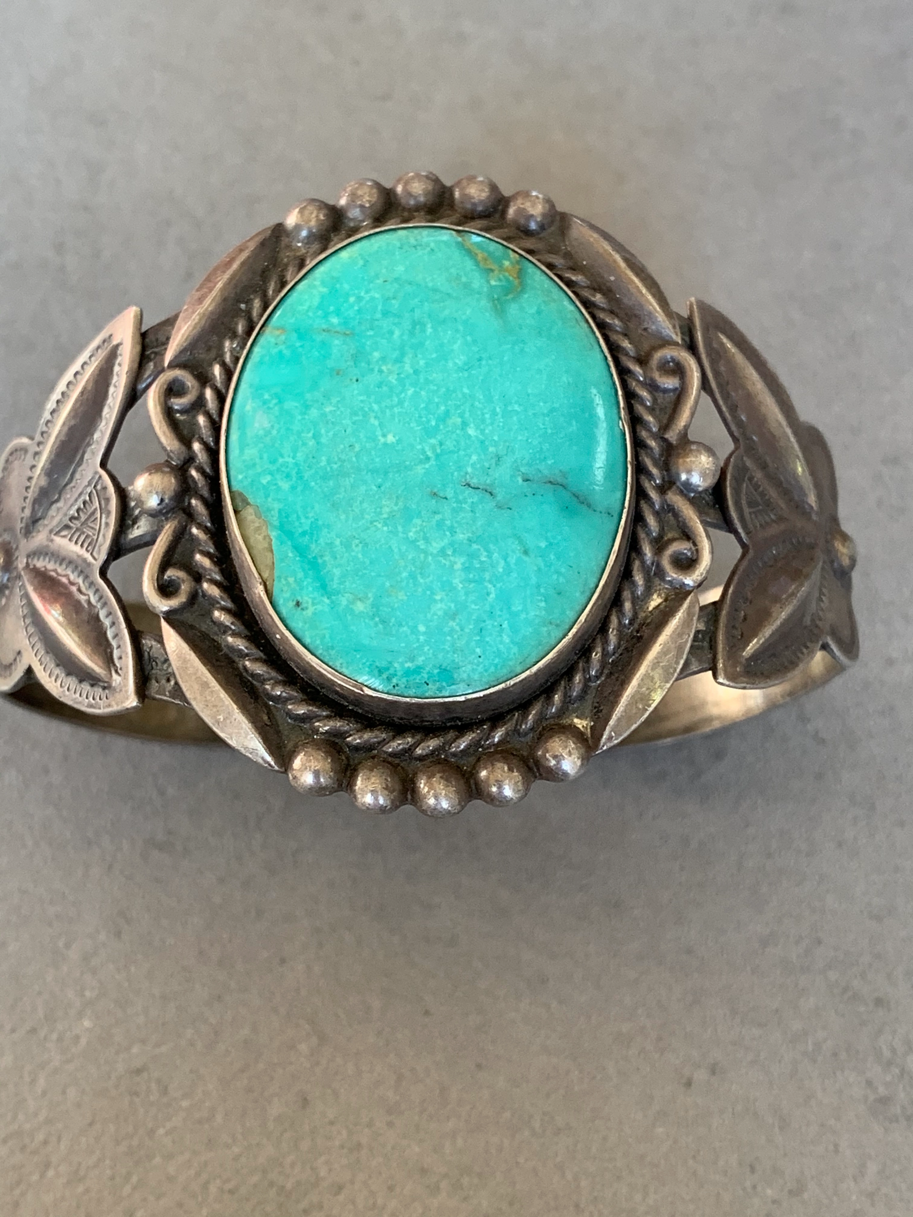 Luxury Line Flat Detail Bell Trading Fred Harvey Era Sterling Turquoise Bracelet