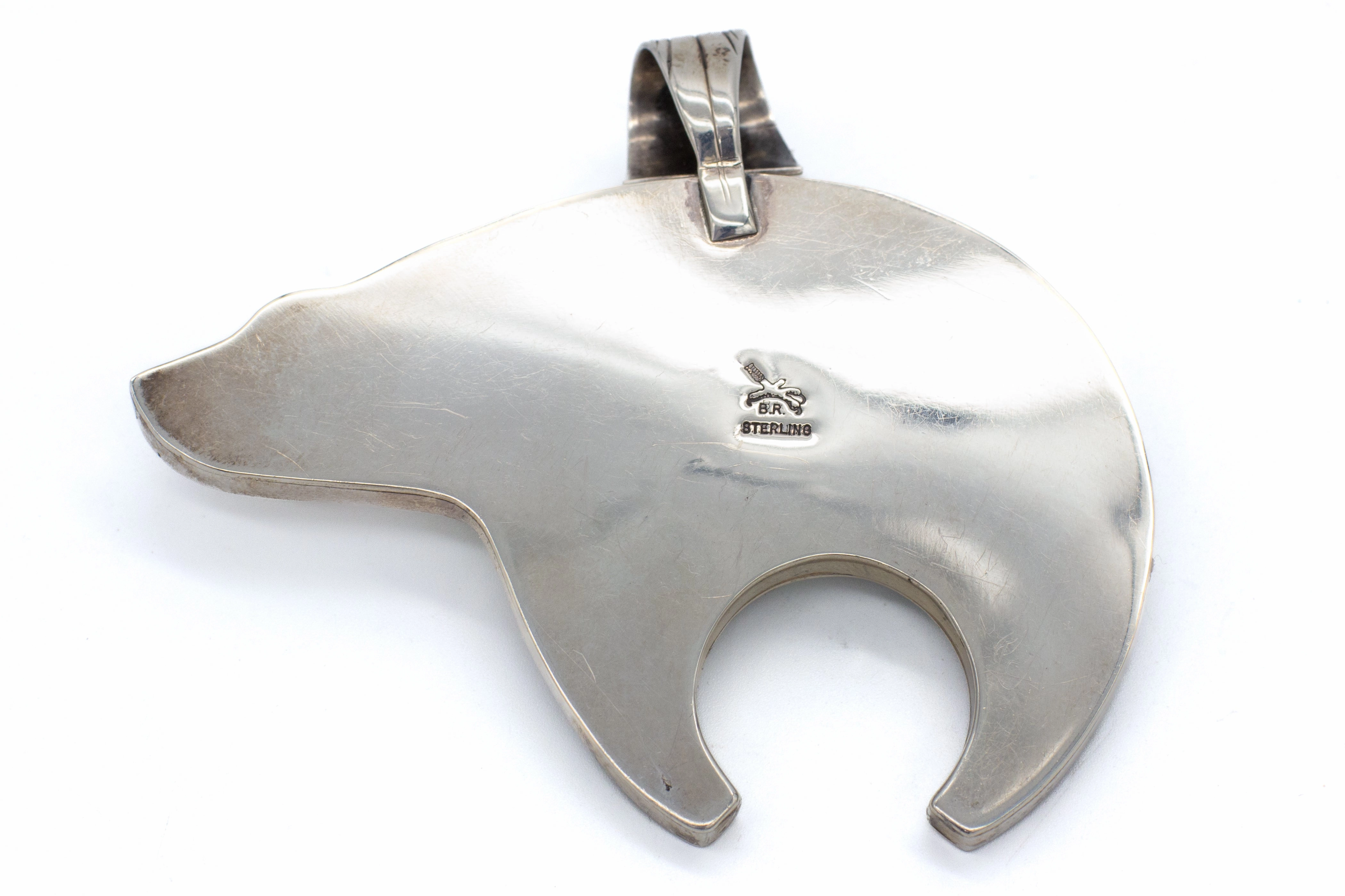 Bennie Ration Navajo Handmade Sterling Silver Turquoise Bear Pendant Holiday look Elegant Treasures