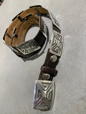 Bernard Dawahoya Hopi Sterling Silver Overlay Concho Belt Glamorous Accent