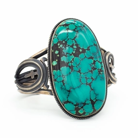 Gary Reeves Navajo Handmade Sterling Silver Godber Turquoise Cuff Bracelet Luxury Aura Signature Style