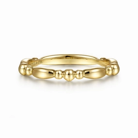 Lush Touch 14K Yellow Gold Alternating Bar and Bujukan Bead Stackable Ring