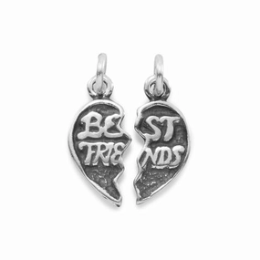 Fashionable Shine Finish Best Friends Oxidized Breakaway Charm Pendant Sterling Silver