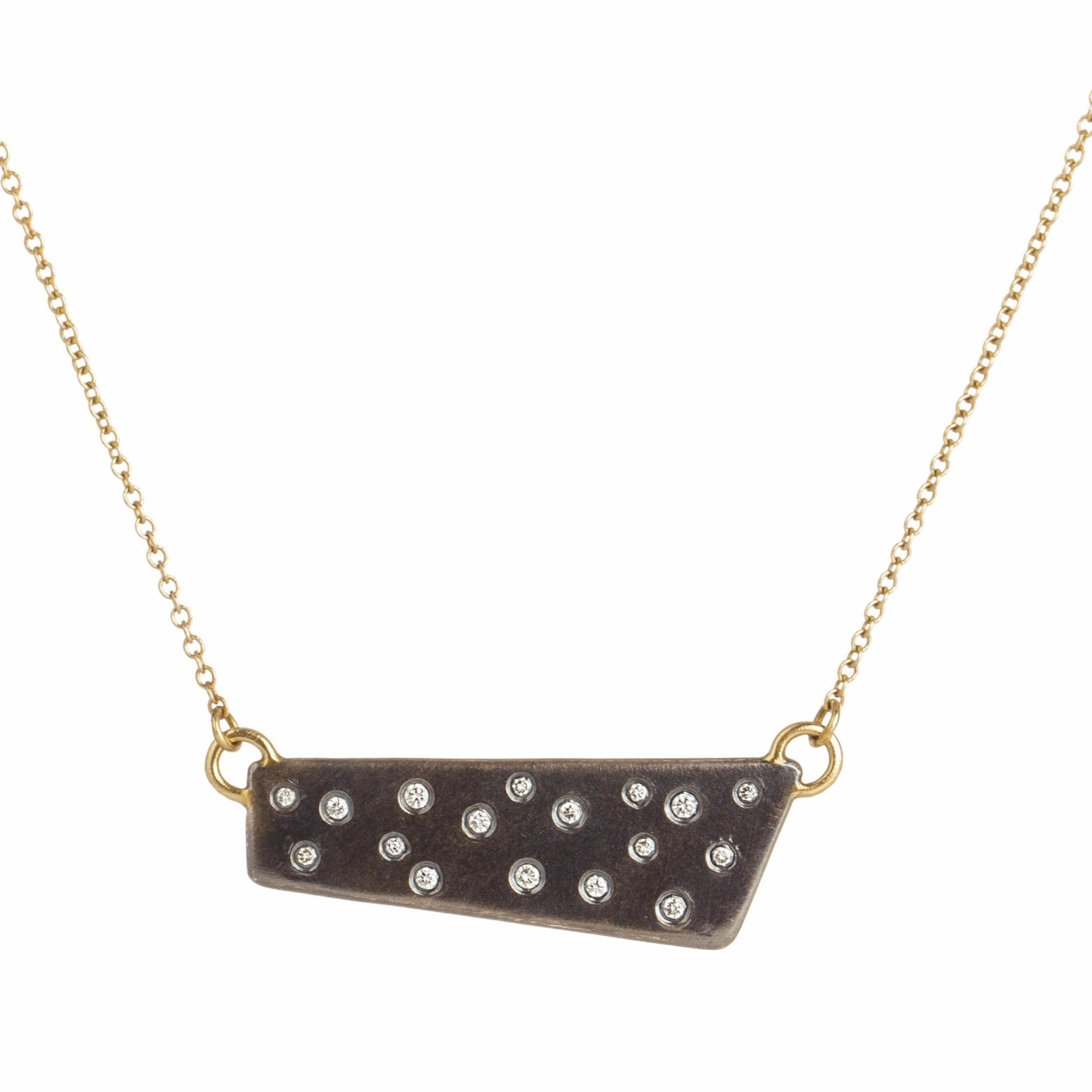 Black   Gold Scattered Diamond Necklace on 14k Gold Chain - 18ky, Oxidized Silver   VS Diamonds cultural vibe