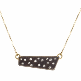 Black   Gold Scattered Diamond Necklace on 14k Gold Chain - 18ky, Oxidized Silver   VS Diamonds Youthful Accent
