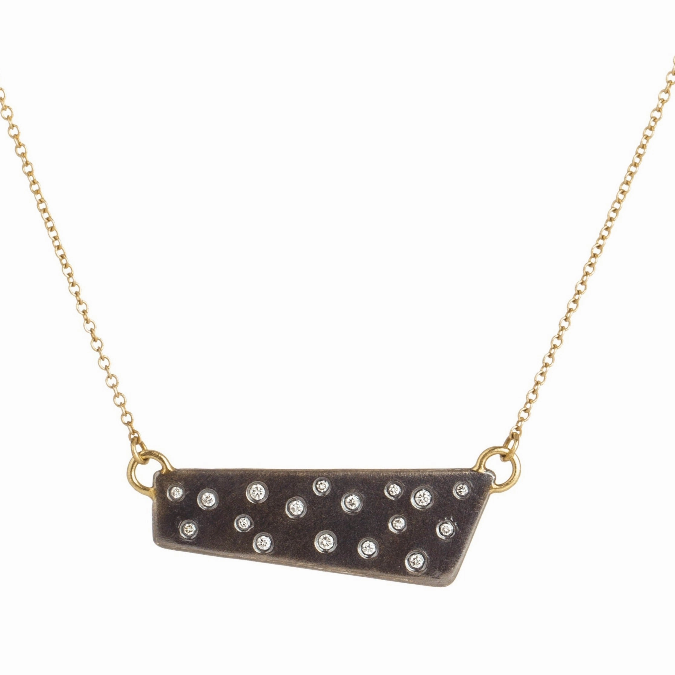 Black   Gold Scattered Diamond Necklace on 14k Gold Chain - 18ky, Oxidized Silver   VS Diamonds Youthful Accent