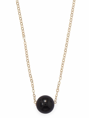 Refined Charm Black Onyx Single Bead Floating Necklace 14k Gold-filled Chain