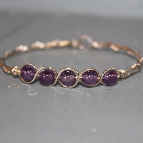 Revolutionary Approach 5-Bead Outline Amethyst Beads Sterling Silver Wire Wrapped Bracelet