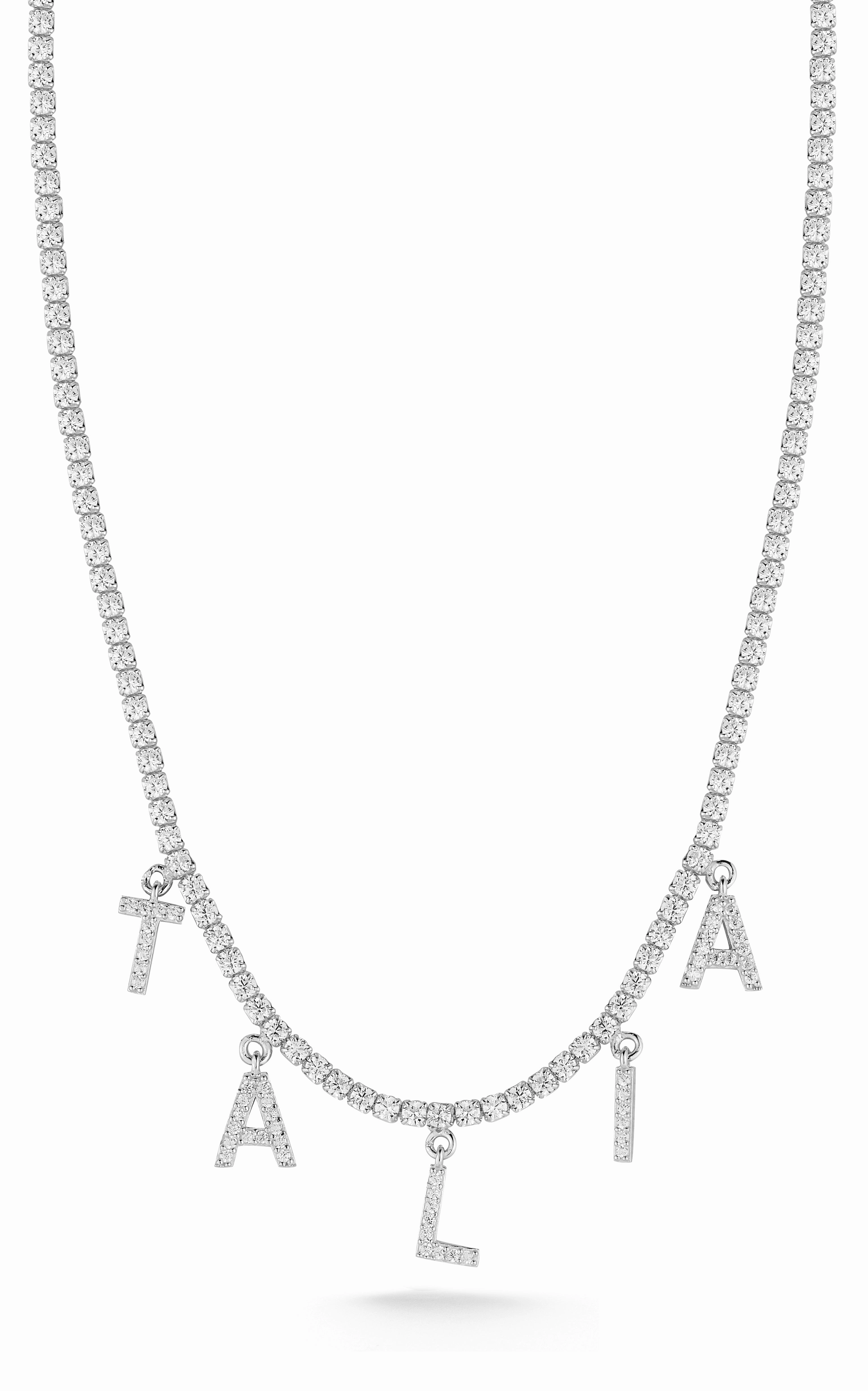 Satin Adornment Playful Accent Block Name Tennis Necklace