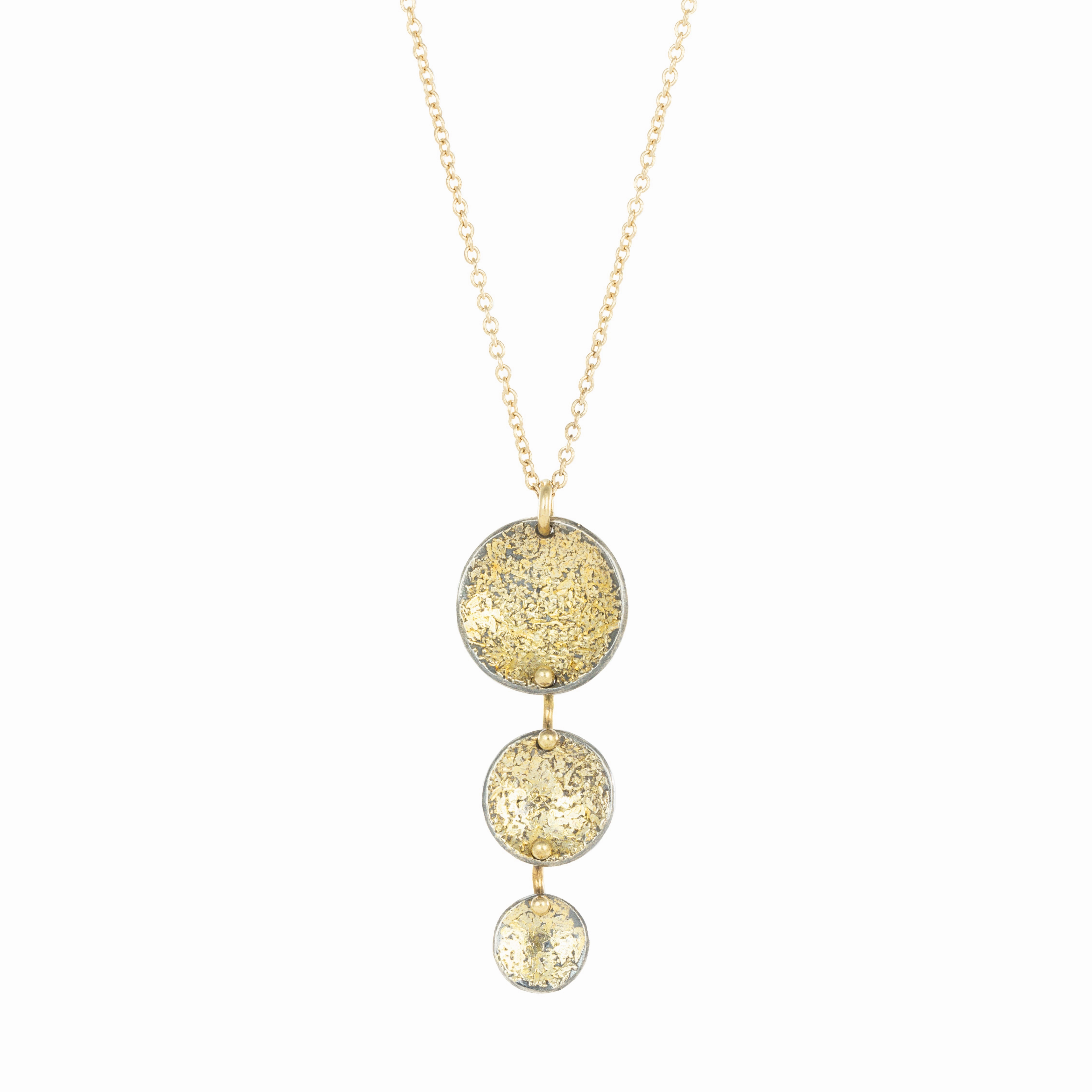 Blossom Drop Necklace on 14ky Gold Chain - 22k/14k Gold, Oxidized Silver Delicate Gift