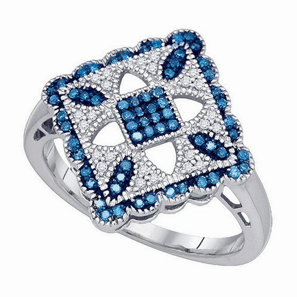 Blue and White Diamond Ring Quilt Pattern 10k White Gold 1/4 CTW Personal Accessory Exclusive Symbol