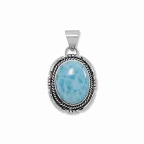 Blue Atlantic Stone Larimar Pendant Sterling Silver, Pendant Only Shiny Creations Neutral Tone