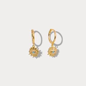 Blue Eyes Sun-Shape Drop Hoops Earrings Delicate Detail