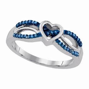 Blue Heart Genuine Diamond Ring Rhodium on Sterling Silver Polished Motion