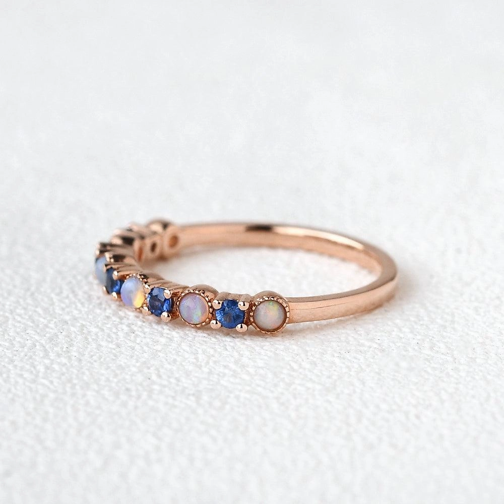 Subdued Sparkle Blue Sapphire & Opal Rose Gold Ring