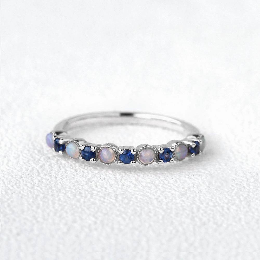 Blue Sapphire & Opal Rose Gold Ring Minimalist Touch