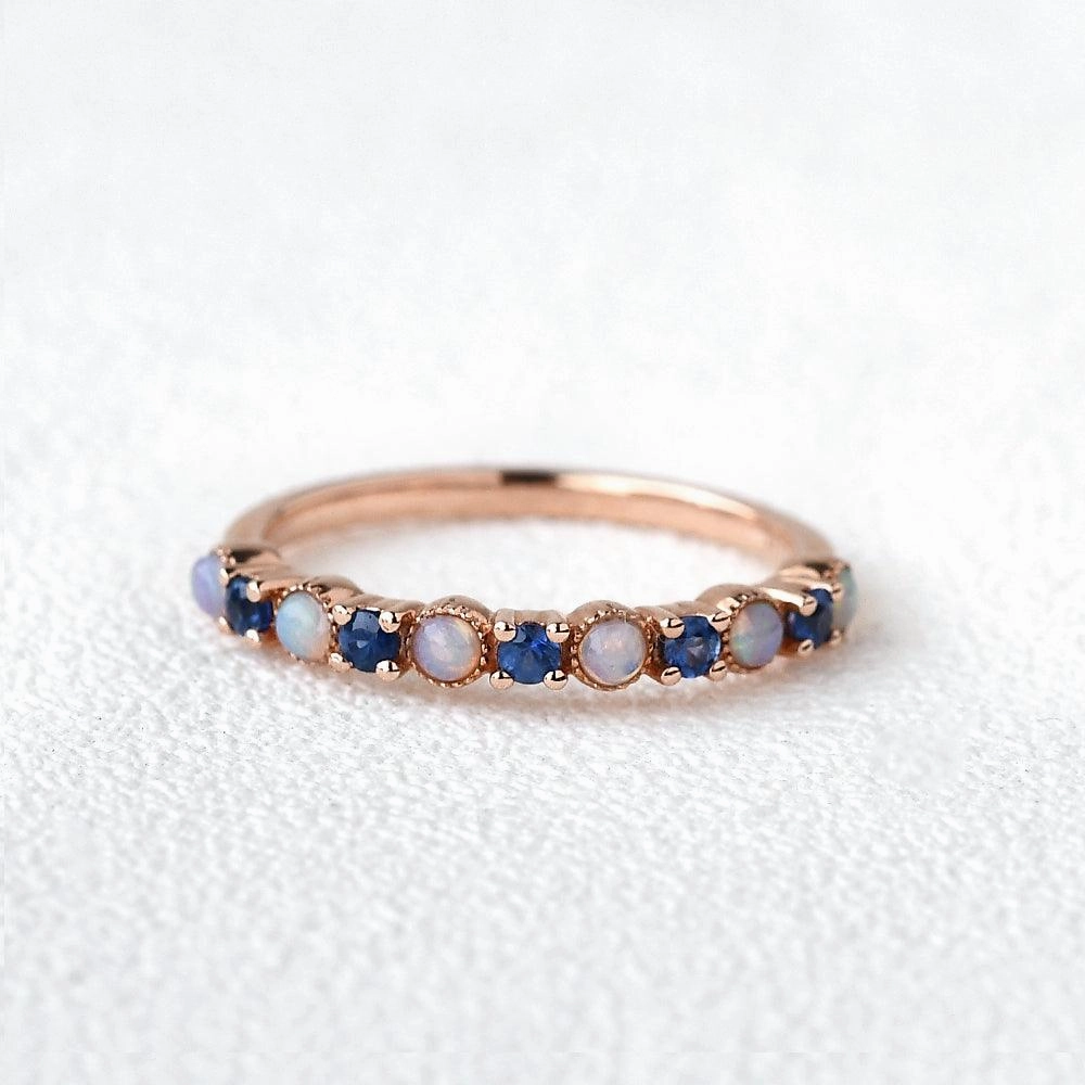 Evening Look Blue Sapphire & Opal Rose Gold Ring