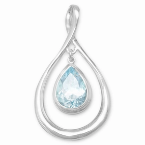 Glistening Gem Delicate Fit Blue Topaz Figure Eight Polished Drop Pendant Sterling Silver, Pendant Only