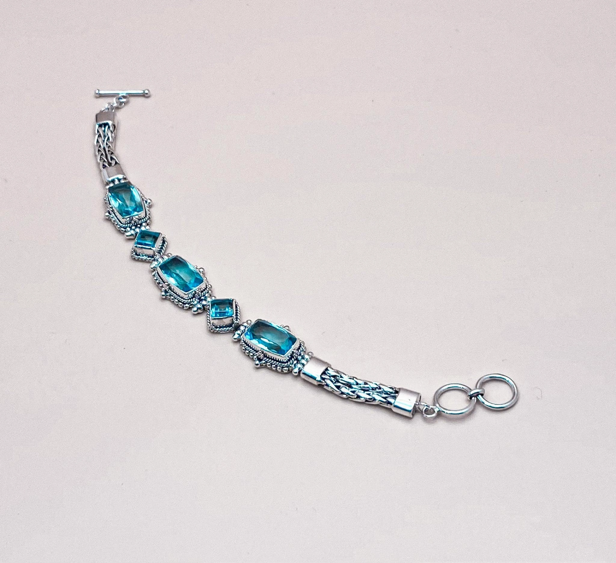 Trendy Edge Precious Finish Blue Topaz Quartz Bracelet Five Stones
