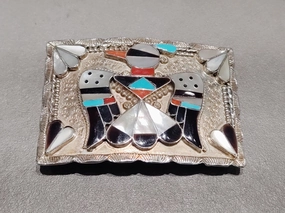 Bobbie and Corrine  Shack Zuni Thunderbird Sterling Silver Belt Buckle - Handmade Native American Urban Touch Shiny Radiance