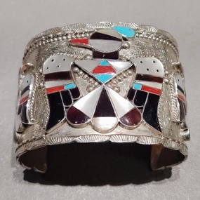 Playful Shine Work Friendly Bobbie and Corrine Shack Zuni Thunderbird Sterling Silver Cuff - Handmade Native American