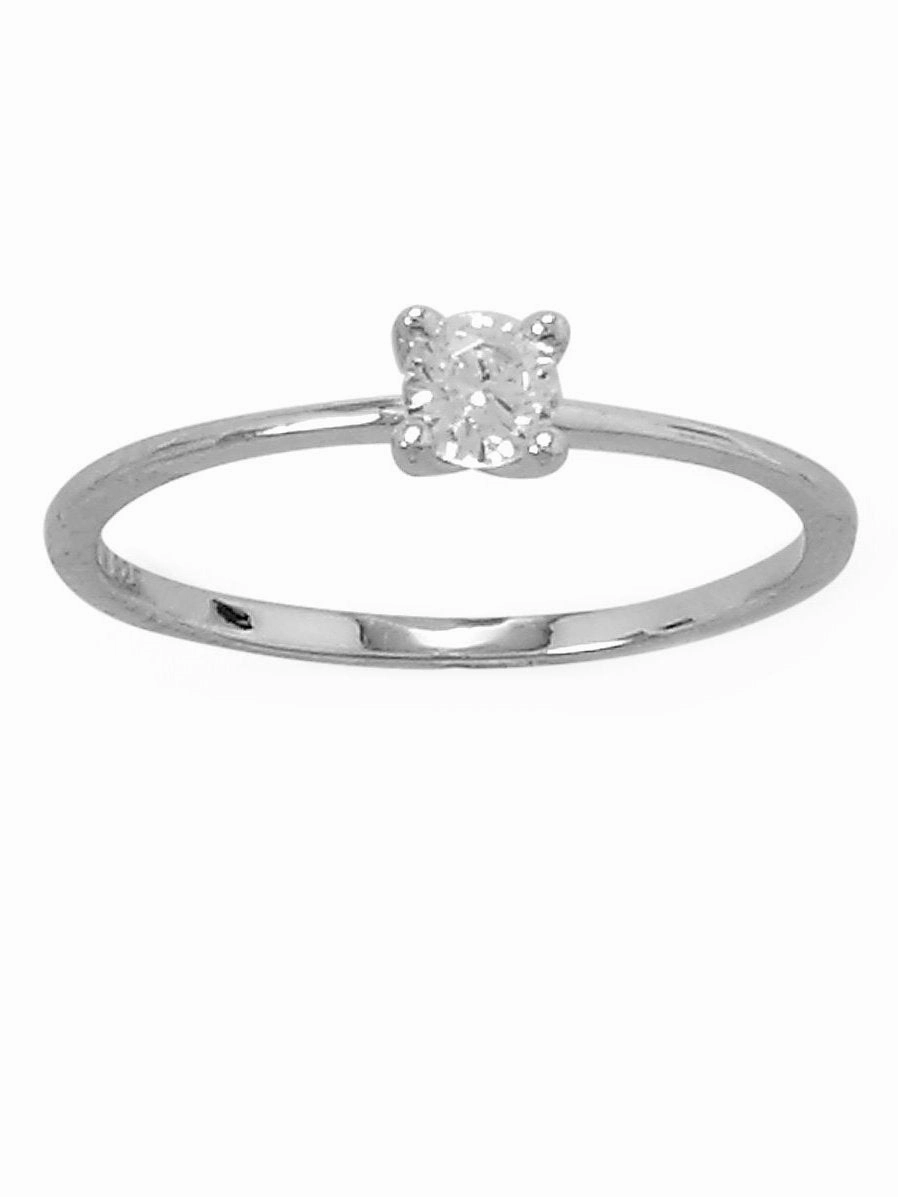 Traditional Craft Delicate Adornment Solitaire Engagement Ring 4mm Cubic Zirconia Rhodium on Sterling Silver