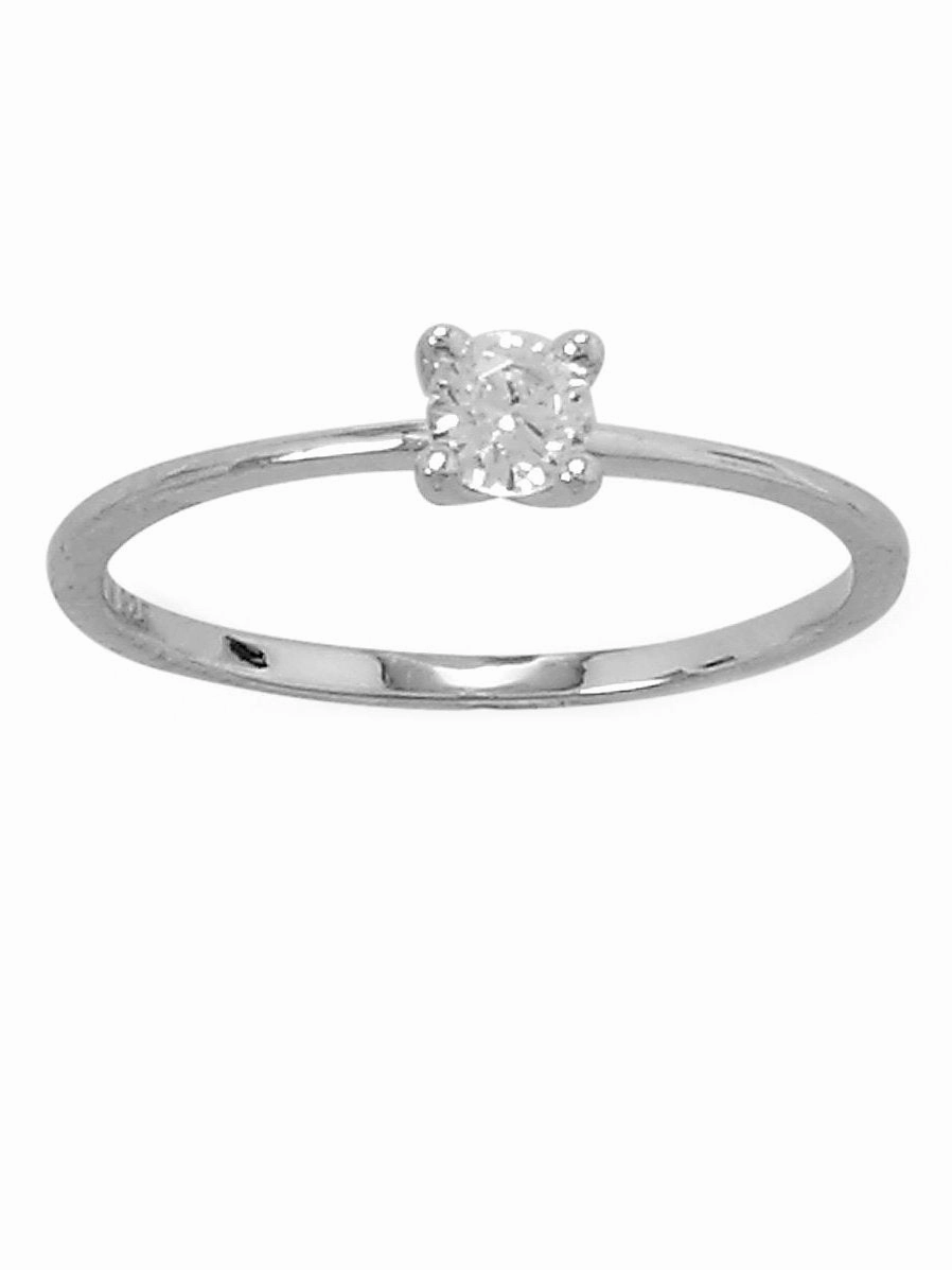 Solitaire Engagement Ring 4mm Cubic Zirconia Rhodium on Sterling Silver Lightweight Object