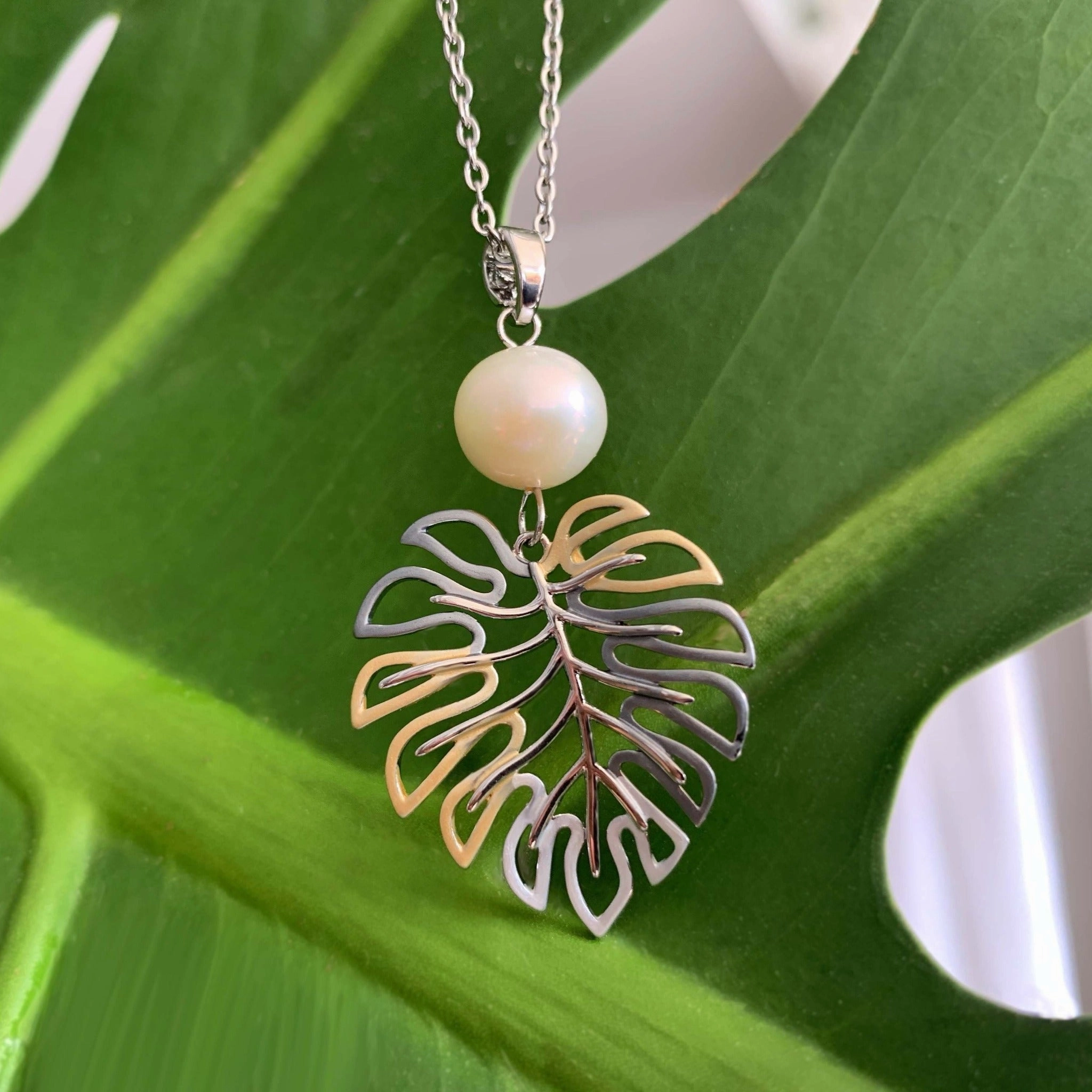 Decorative Embellishment Monstera Leaf Pearl Pendant or Earrings